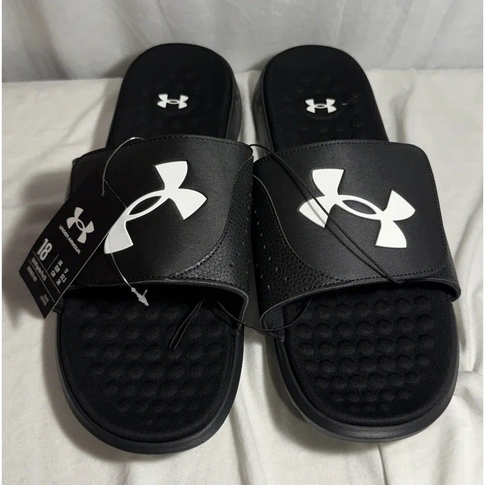 NEW NWT Under Armour Ignite Pro SL Slides Black White Mens size 18 Summer Shoes